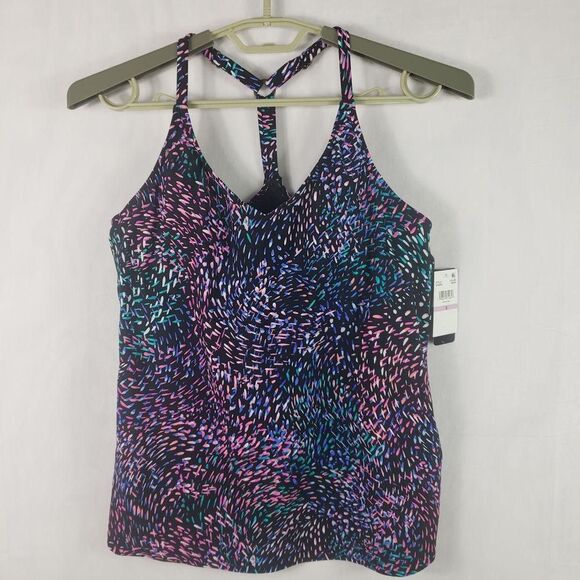 Island Escape Tankini Swim Top Womens 6 Black Pink Racerback Macys N760263 - Picture 3 of 10